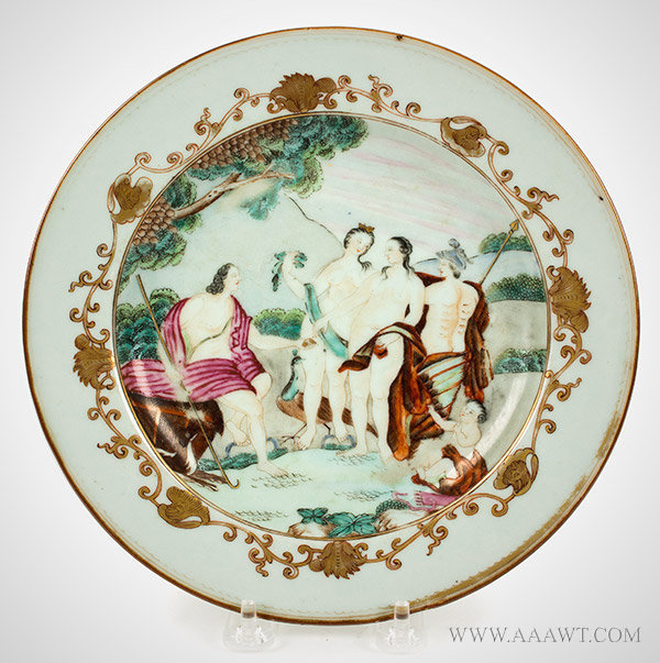 Chinese Export, Porcelain Plate, Judgment of Paris, Famille Rose Enamels Qianlong Period, Circa 1750, entire view
